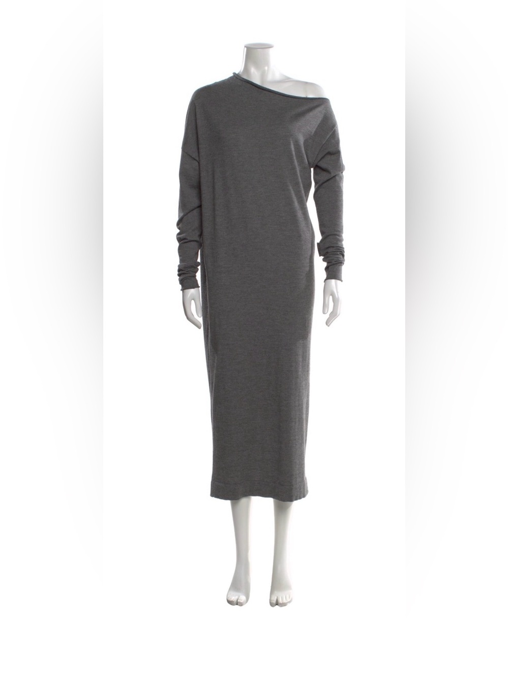 Brunello Cucinelli Cashmere Dress long sleeve knit gray midi Italy modest luxury